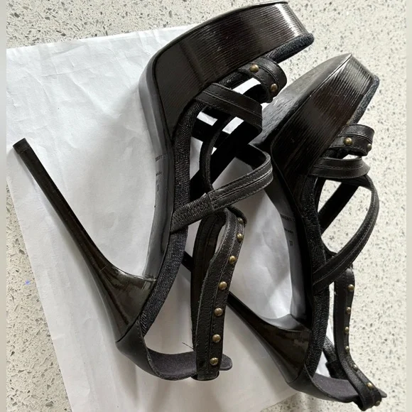 BURBERRY Strappy Denim Platform 5” Stiletto Heels - Size 7 - Picture 5 of 9